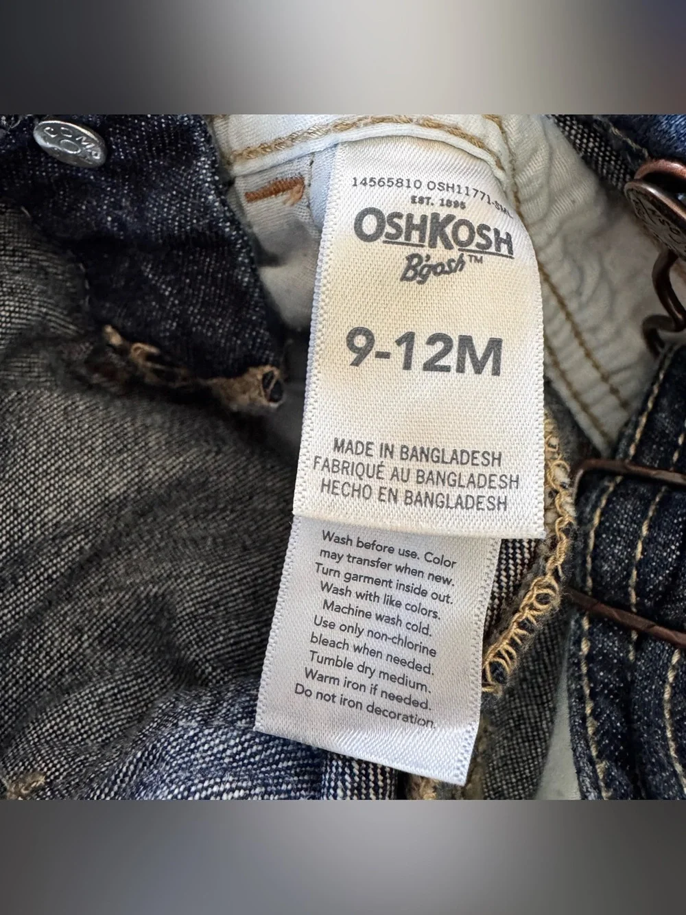 OshKosh B'gosh Blue Denim Jean Overalls Baby Boy 9-12M Western Embroidered Logo